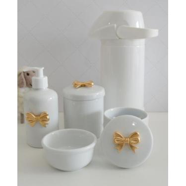 Imagem de kit Higiene Bebê K021 Potes Cotonete Coroa Dourado Algodão Limpeza Por