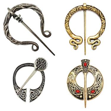 Imagem de XGALA Broche Viking para mulheres com fecho de manto Pin Cachecol Xale Celta Avental Fivela Nórdica Broche Pino Pino Prata e Tom Dourado