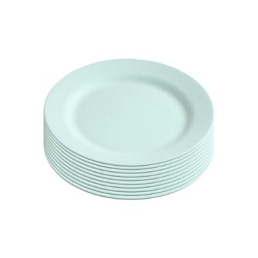 Imagem de Conjunto de 10 pratos de jantar de palha de trigo, pratos de sobremesa de plástico reutilizável de 25 cm, prato de servir plano redondo inquebrável para aperitivo de salada massa de pizza, pode ser lavado na lava-louças (verde)