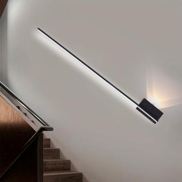 Imagem de Luminária de parede de leitura interna LED 2 luzes 29W arandelas de parede de alumínio moderno simples longo retangular de silicone para sala de estar quarto corredor escadas (80 cm, luz neutra preta)