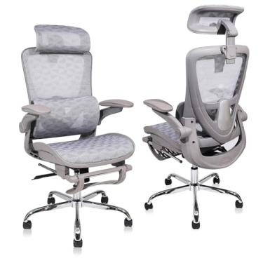 Imagem de YESOP Cadeira Ergonômica Malha Respirável Apoio Lombar Ajustável Para Cima E Para Baixo Premium Cinza