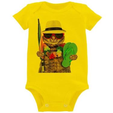 Imagem de Body Bebê Gato nas Férias - Foca na Moda, Amarelo, P