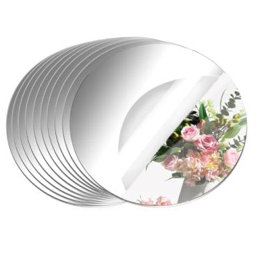 Imagem de Pacote com 10 espelhos redondos para centros de mesa, peças centrais de espelho circular de 20 cm para mesas, azulejos de espelho para mesa de parede, centros de mesa de casamento, placas de espelho