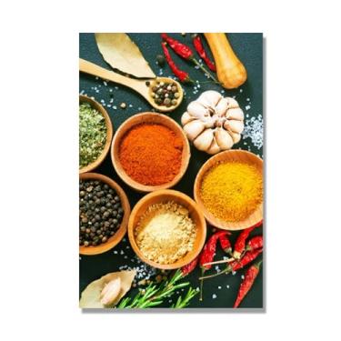 Imagem de Arte de parede colorida em tela para especiarias e colher de tempero | Decoração de cozinha vintage | Arte moderna para casa e sala de jantar (especiarias mistas 27). 70 x 105 cm - 27,6 x 41,4 pol sem