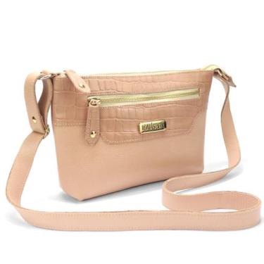 Imagem de Bolsa Feminina em Couro Legitimo Pequena Alça Transversal Metais Doura