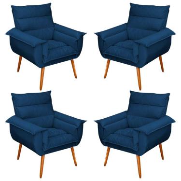 Imagem de Kit 04 Poltronas Decorativas Modernas Sala e Recepção Monza Pés Palito Veludo Azul - Abmaza