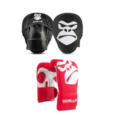Imagem de Kit Luva Bate Saco Pro Infantil Criança + Manopla De Foco Soco Treino Boxe MMA Muay Thai Gorilla (vermelho)