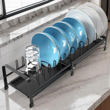 Imagem de DF Estreito Escorredor de Louça Expansível (de 30 a 54 cm) para Bancada de Cozinha, Escorredor de Pratos Multifuncional com Bandeja, Economize Espaço, Preto