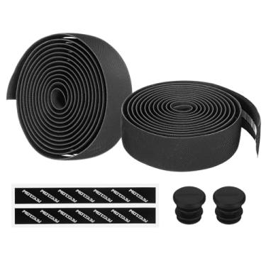 Imagem de PATIKIL Fita de guiador de bicicleta de EVA PU, 1 par de fita de barra de bicicleta antiderrapante ergonômica com plugues de extremidade e costas adesivas para dobrar na estrada, preta
