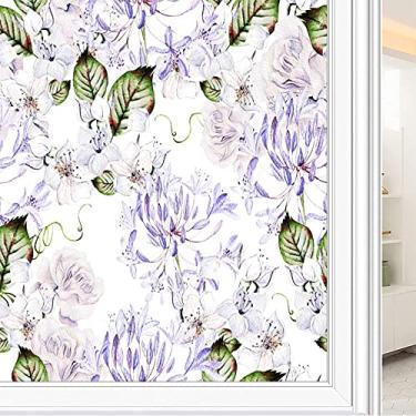Imagem de Película de janela de privacidade de flores, textura de estilo floral, filme de vidro para sala de estar e escritório em casa, L90 x C 190 cm