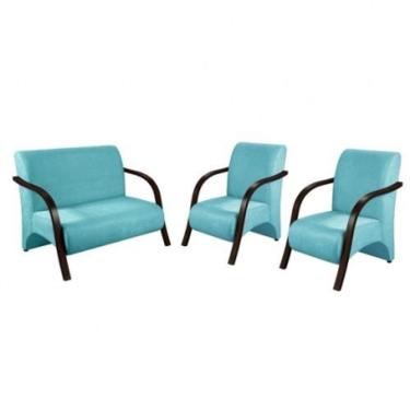 Imagem de Conjunto Poltronas Venus Braços em Madeira 1 Namoradeira 2 de um Lugar Escritório Suede