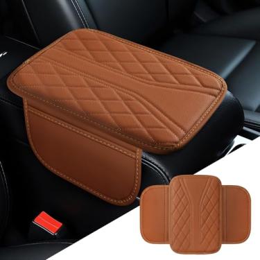 Imagem de ongfuwu Capa de console central de carro, capa de apoio de braço de couro para carros, almofada de apoio de braço multifuncional com bolso de armazenamento, protetor universal para descanso de braço