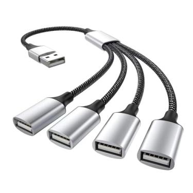 Imagem de FANTIA Divisor USB de 1 a 4 distribuidores de 0,25 m, adaptador USB C para A, 1 plugue para adaptador de 3 soquetes 2.0 para transferência de energia e dados, para Mac, carro, PS4, laptop etc. (Tipo