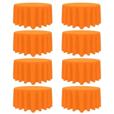 Imagem de Heneger Pacote com 8 toalhas de mesa redondas laranja de 300 cm, resistente a manchas e rugas, tecido de poliéster reutilizável e lavável para buffet, festa de casamento e banquete