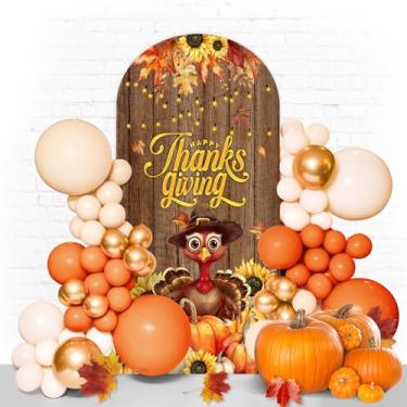 Imagem de Farmhouse Capa de arco para Dia de Ação de Graças, 2,5 m, elastano frente e verso, ajustável para festa de Ação de Graças, arco laranja com suporte redondo, girassol, outono, abóbora, arco, pano de