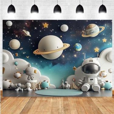 Imagem de Espaço sideral universo astronauta decoração festa de aniversário pano de fundo menino 1º aniversário balões festa fotografia fundo menino menina chá de bebê adereços de estúdio (1,5 x 0,9 m)