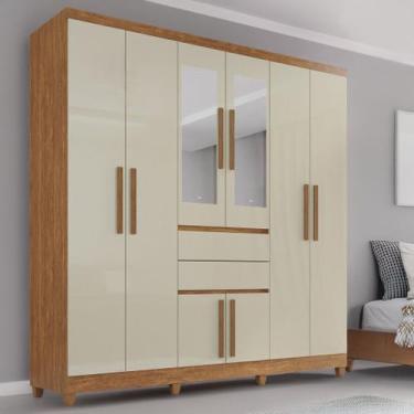 Imagem de Guarda-Roupa de Casal Giga Top 8 Portas 2 Gavetas Com Espelho Marrom -