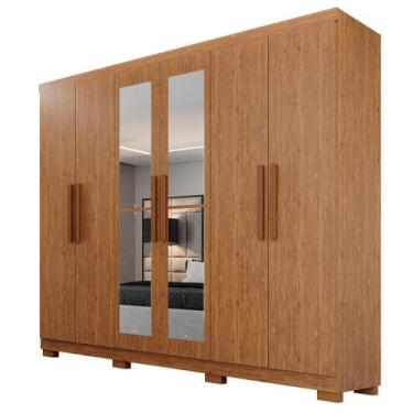 Imagem de Guarda-Roupa de Casal 6 Portas 4 Gavetas Valencia Com Espelho Cinamomo