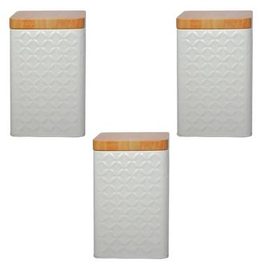 Imagem de Kit 3 Porta Mantimento Tampa Bambu Cozinha Café Açucar Ração