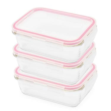 Imagem de Kit potes herméticos de vidro marmita g tampa trava 3 peças