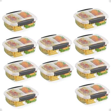 Imagem de Kit 10 Pote Alimentos 2 Divisões C Travas Laterais 600Ml