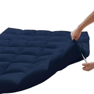 Imagem de Protetor Colchao Solteiro Pillow Top Veludo Toque Suave Impermeavel (Azul)