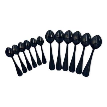 Imagem de Faqueiro Black Premium, Conjunto 24 Peças, Talheres em Aço Inox, 6 Garfos 21cm, 6 Facas 23cm, 6 Colheres Mesa 21cm, 6 Colheres Chá 15cm