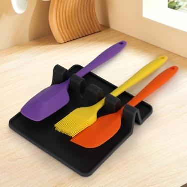 Imagem de Descanso de utensílios de silicone – Descanso de colher resistente ao calor e coletor de gotejamento, suporte antiderrapante para fogão e bancada, sem BPA, organizador de cozinha fácil de limpar