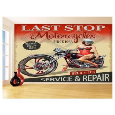 Imagem de Papel De Parede 3D Moto Retrô Arte Pinup Custom 3,5M Bkm133 - Você Dec