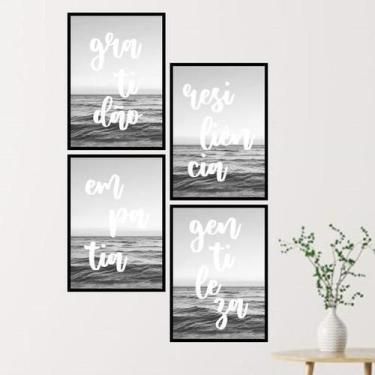 Imagem de Kit Gratidão/Empatia/Gentileza/Resiliência 33X24 Vidro Preta - Quadros