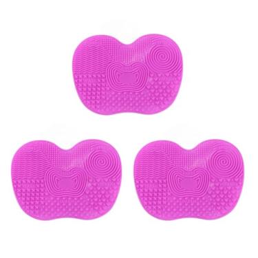 Imagem de 3 unidades de tapete de limpeza de pincel de maquiagem de silicone dobrável para cosméticos escova limpa almofada com 5 ventosas reutilizáveis ​​macias para viagens para uso