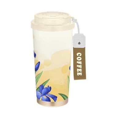 Imagem de SEHANY Caneca de viagem com flores de orquídea borboleta azul, 482 g, copos de café reutilizáveis revestidos de cerâmica com tampa à prova de vazamento, parede dupla, isolamento a vácuo, copo de café