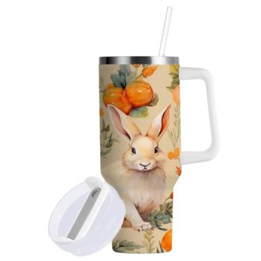 Imagem de Blueangle Copo fofo de coelho da Páscoa de 850 g com alça e tampa de palha, copo isolado reutilizável garrafa de água de aço inoxidável caneca de viagem (36)