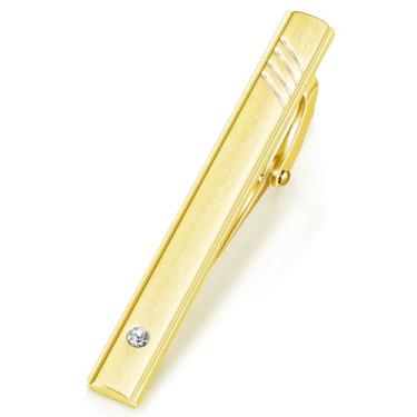 Imagem de HONEY BEAR Barra de prendedor de gravata masculina de 5,4 cm com cristal para gravata de tamanho normal, presente de casamento de negócios, 5,5 cm, Ouro escovado, 5.5cm