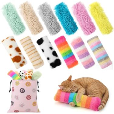 Imagem de Leitee 12 almofadas de brinquedos para gatos com 1 conjunto de sacos de armazenamento de presentes de pata de gato, brinquedos interativos para gatinhos, cores peludas, macias e duráveis para gatinhos