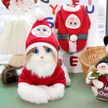 Imagem de Fantasia de Natal para cachorro de estimação, capa de Natal com chapéu de Papai Noel, casaco vermelho para cachorrinho, roupas de inverno para gatinhos e cães de tamanho pequeno a médio