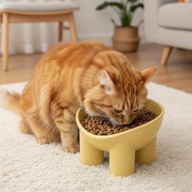 Imagem de Tigela de cachorro levantada com perna de elefante com suporte elevado angular para alimentação doméstica de animais de estimação, uso adulto, design de prato com várias pernas (amarelo limão)