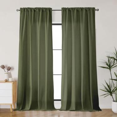 Imagem de GOLDLAWN 2 painéis de cortinas de janela semitransparentes verde-oliva para sala de estar 213 cm de comprimento, cortinas sólidas com filtro de luz de fazenda elegantes painéis vintage verde escuro