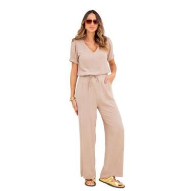 Imagem de Conjunto Blusa e Calça Pantalona Lisa Feminina em Linho com Viscose El