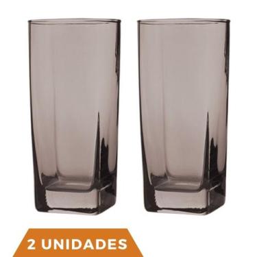 Imagem de Copo Vidro 320ml Quadrado BALI Jogo com 2 Cinza Luxo Agua - PRATICASA,
