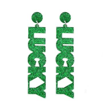 Imagem de Brincos pendentes de dia de São Patrício em acrílico irlandês trevo verde da sorte trevo verde para mulheres meninas joias de férias, Acrílico Zinco, Sem pedra preciosa