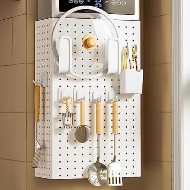 Imagem de Kit Organizador de Pegboard DIY - Rack de armazenamento de parede de metal branco para casa, escritório e cozinha - Painéis e acessórios de exibição versáteis, 38 x 15 x 30 cm - Perfeito para quarto