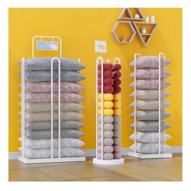 Imagem de Suporte de armazenamento de almofada de chão com quadro de avisos, suporte de exibição de colcha de travesseiro de varejo para loja de móveis, prateleira de torre de shopping (46 x 46 x 142 cm)
