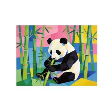 Imagem de Impressão em tela de arte de parede animal - Panda Eat Bamboo 2 - Pintura de decoração moderna - Imagens para quarto de crianças escritório 60 x 80 cm 24 x 31 polegadas sem moldura