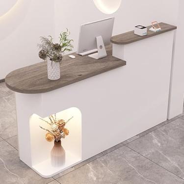 Imagem de Mesa de recepção cinza moderna com gavetas com trava - balcão frontal para salão, escritório ou caixa - Mesa de recepção de 110 cm/43,3 pol