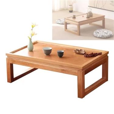 Imagem de Mesa de jantar japonesa para sentar no chão, mesa de chá simples, textura de olmo natural, fácil instalação, para a janela flutuante Tatami sala de chá sala de estar ao ar livre (Cor: Cor de madeira