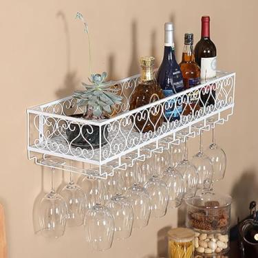 Imagem de Rack de vinho montado na parede com suporte de vidro, prateleira de garrafa de vinho de metal, prateleiras de bar flutuante, prateleira de bar de parede, suporte de vinho de ferro, prateleira de