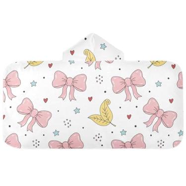Imagem de Burbuja Toalha de banho com capuz Bows Leave para crianças, toalha de praia de pelúcia macia absorvente para meninas e meninos 3-10 anos, 61 x 127 cm