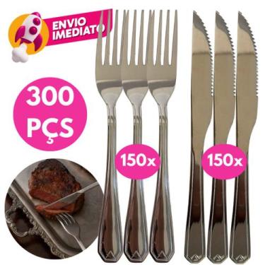 Imagem de Kit Talher Jogo Garfo E Faca Refeição Jantar Churrasco Inox Premium Co