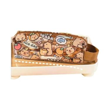 Imagem de Estojo De Lápis De Capivara Em Estilo Cartoon, Bolsa De Canetas Com Zí